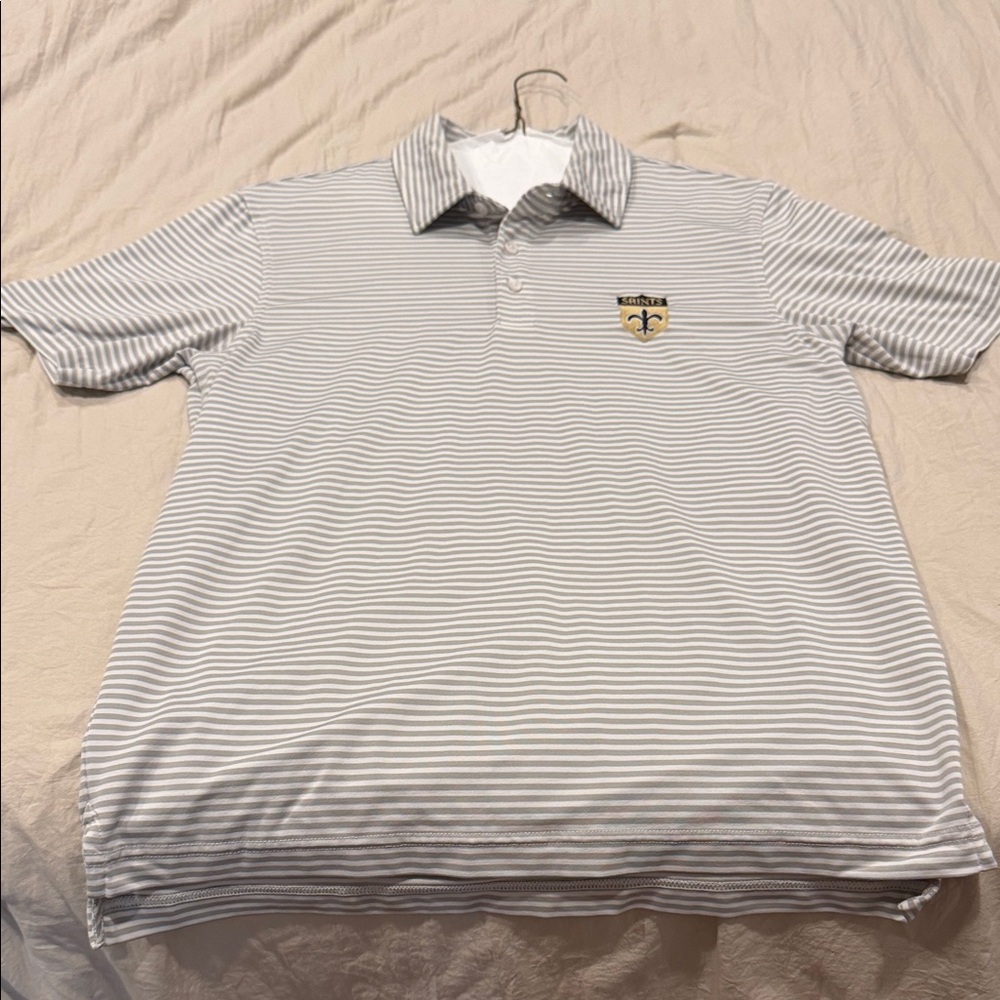 Men's Striped Gray Polo Shirt New Orleans Saints